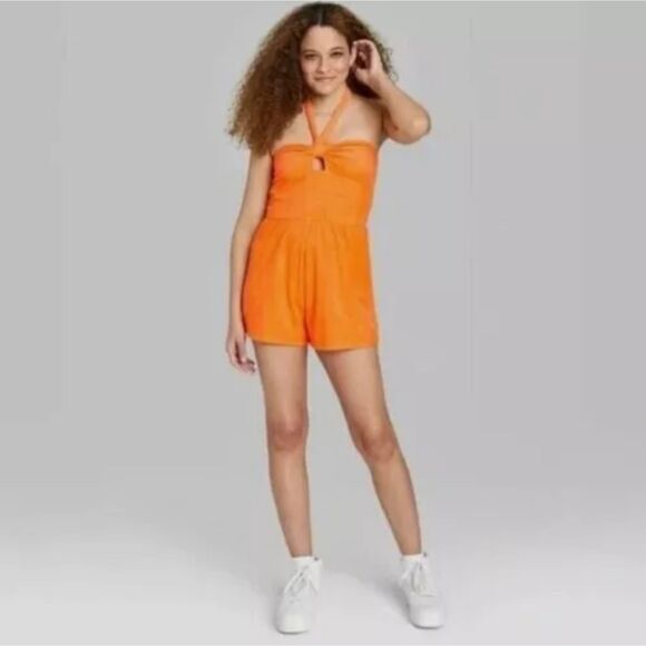 Women's Terry Cloth Shorts Romper Cover-Up- Wild Fable, Orange, XXL - Picture 1 of 3